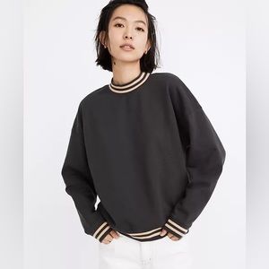 Madewell Cotton Stripe Trim Mockneck Sweatshirt Size M